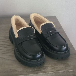 Black Faux Fur Lined Loafers